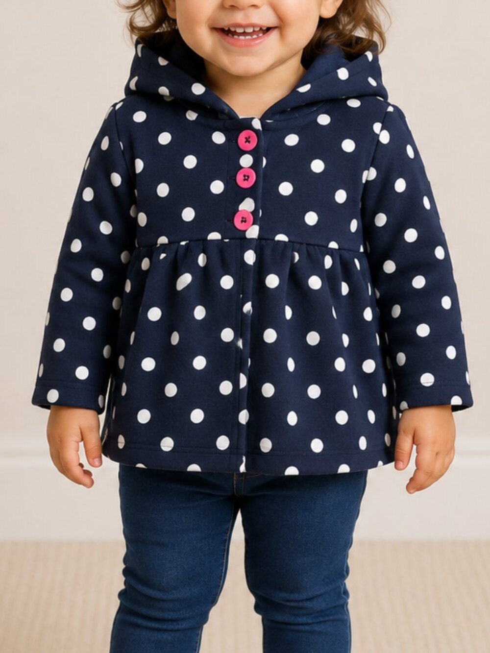 Carter's Baby Girls Navy Blue Polka Dot Fleece Hoodie Sweater Size 24 mos.
